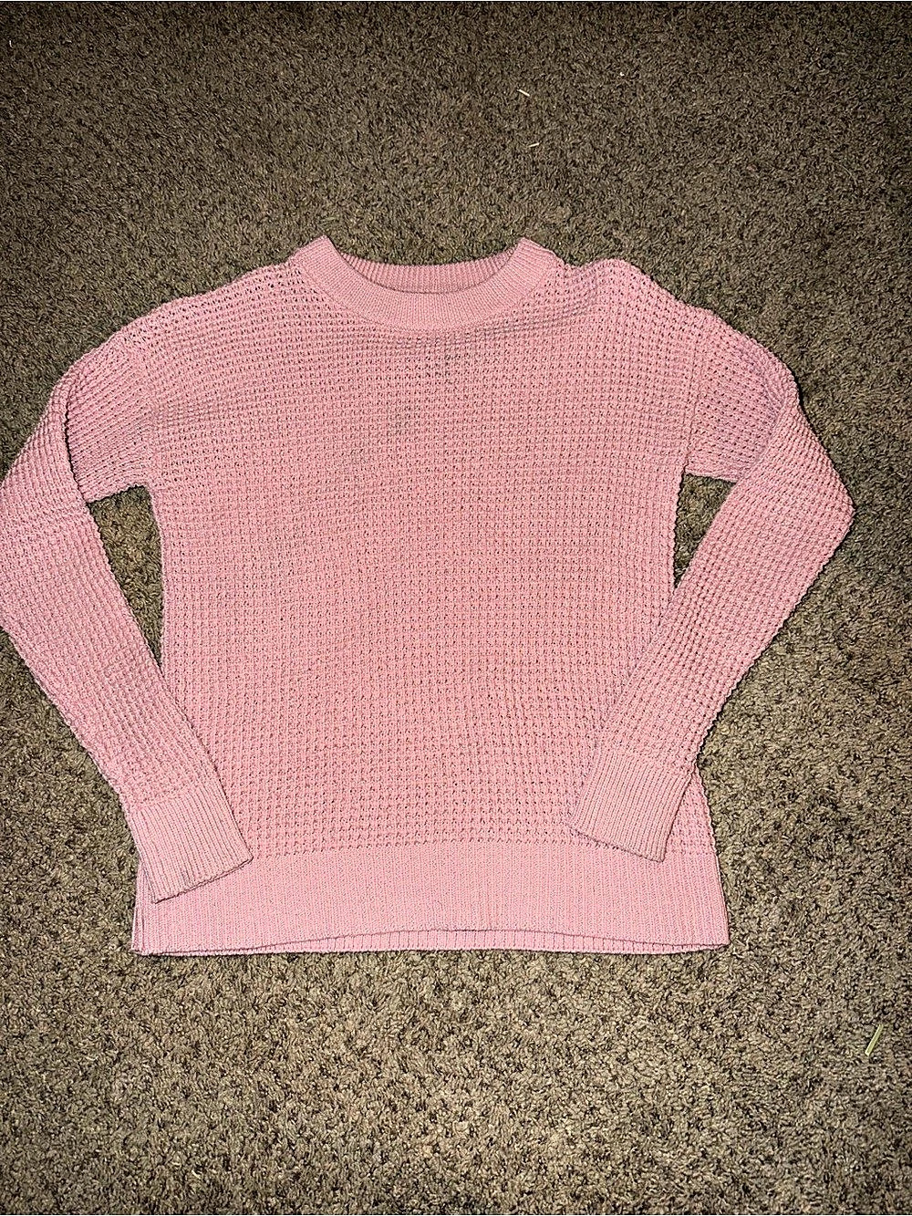 Time and Tru Women's Long Sleeve Waffle Crewneck Pullover Sweater Waffle